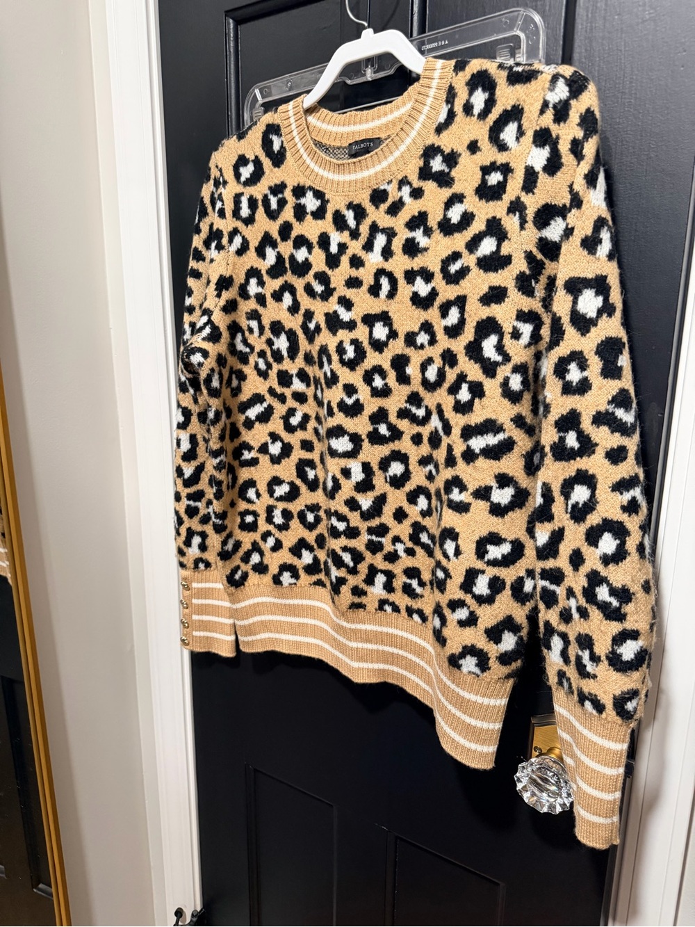 Talbots Leopard Crewneck Sweater in Tan, Black & White